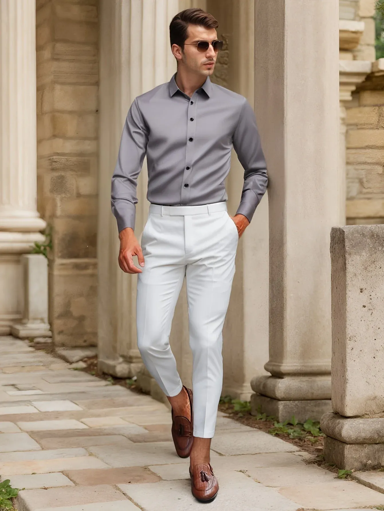 Finn | SlimFit stretch overhemd in effen kleur - Afbeelding 5