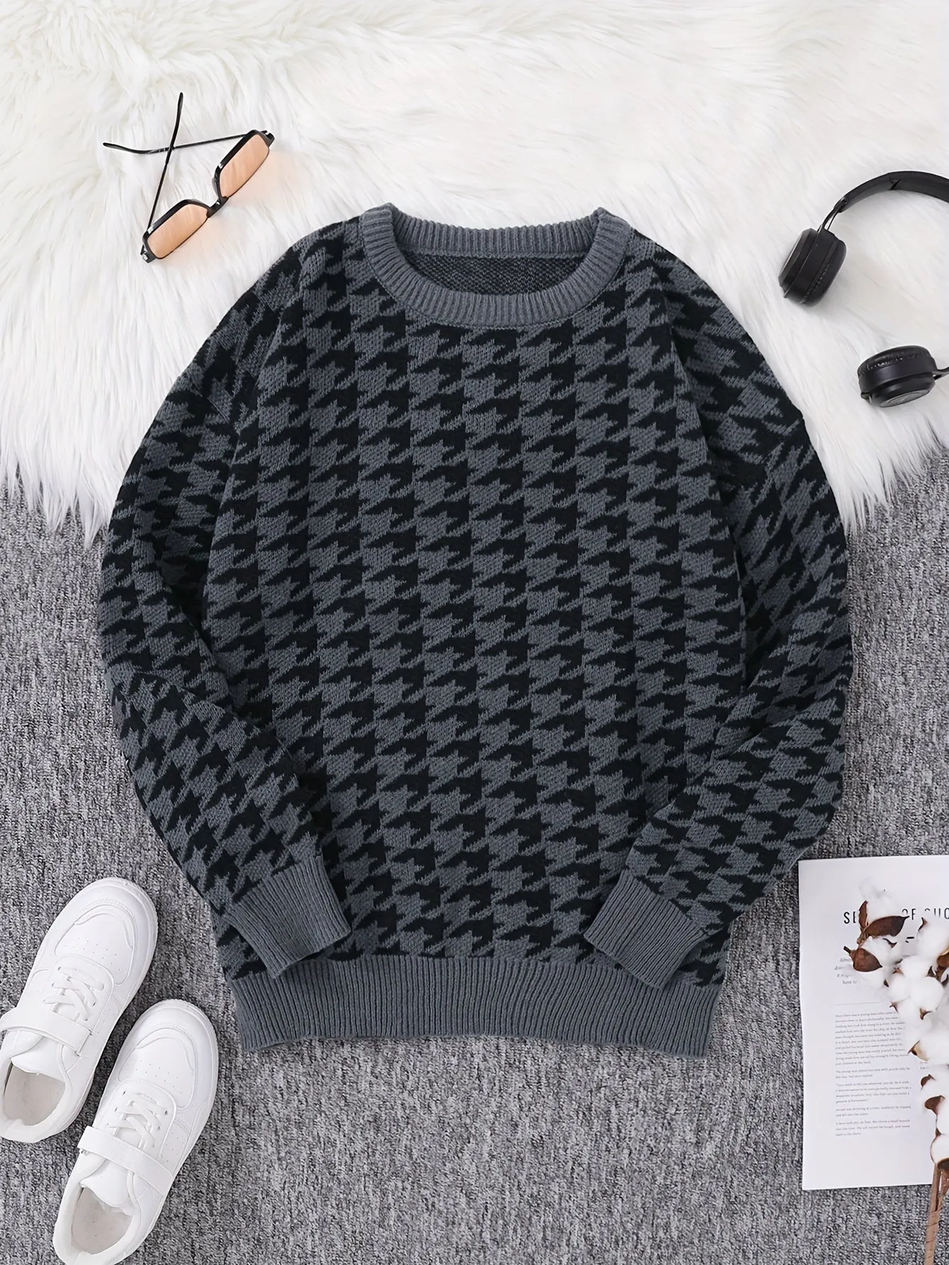 Eline | Casual trui met pied-de-poule patroon
