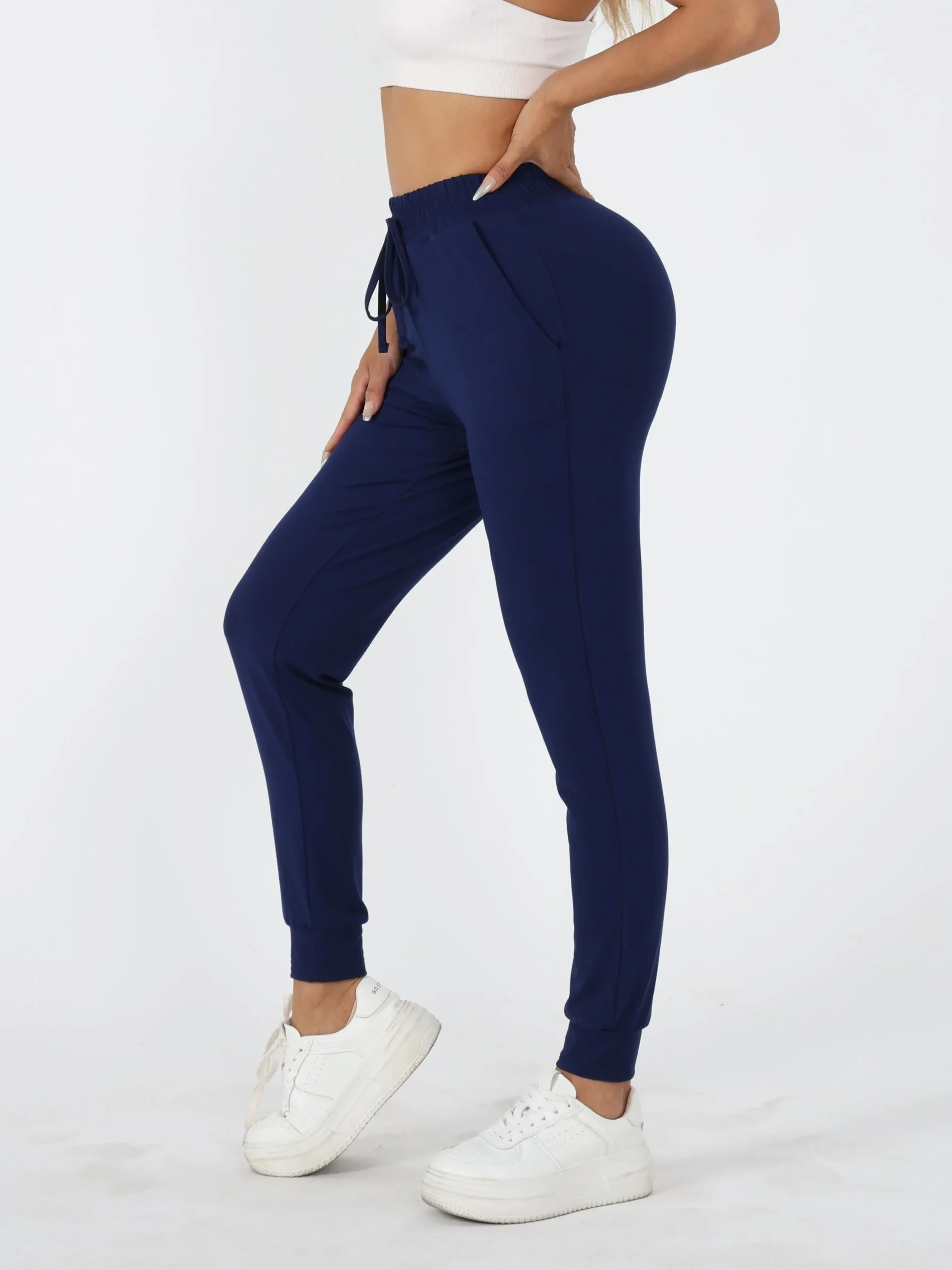 Eva | Effen kleur casual hardloopbroek met zak