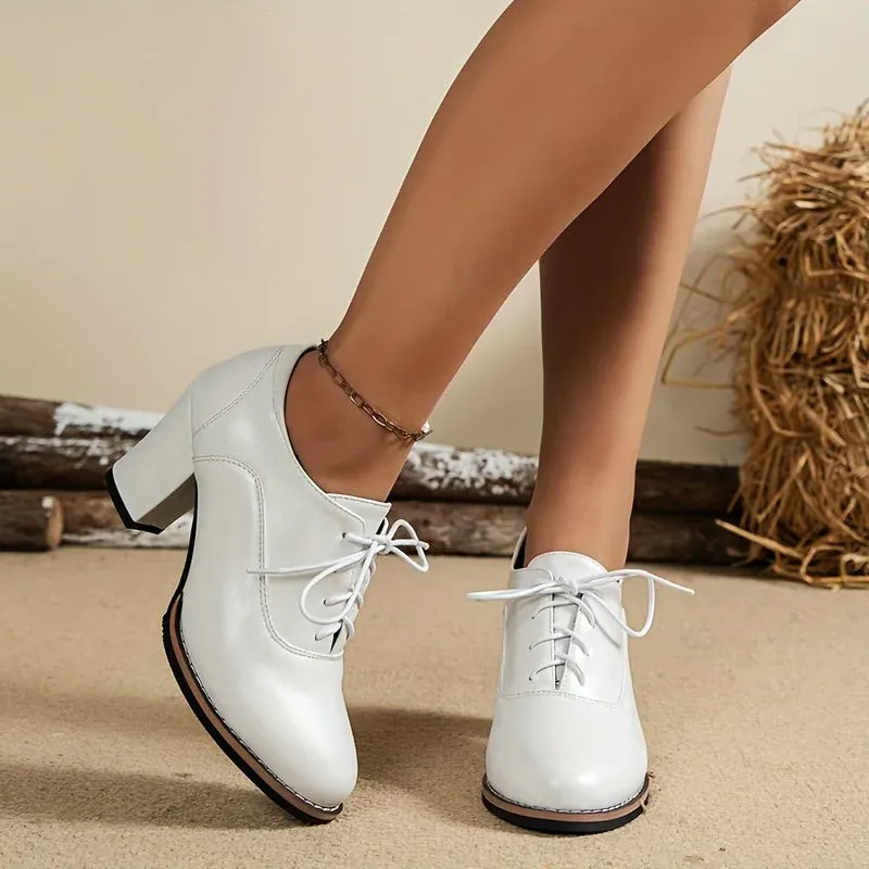 Elin | Elegante damespumps met dikke hakken en veters - Afbeelding 6