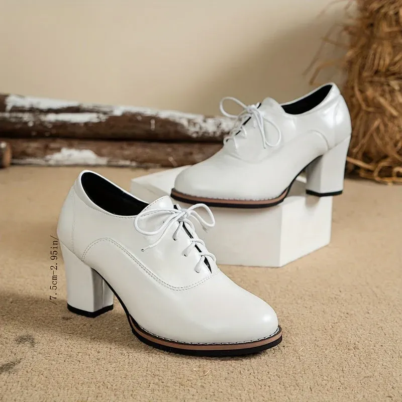 Elin | Elegante damespumps met dikke hakken en veters - Afbeelding 4