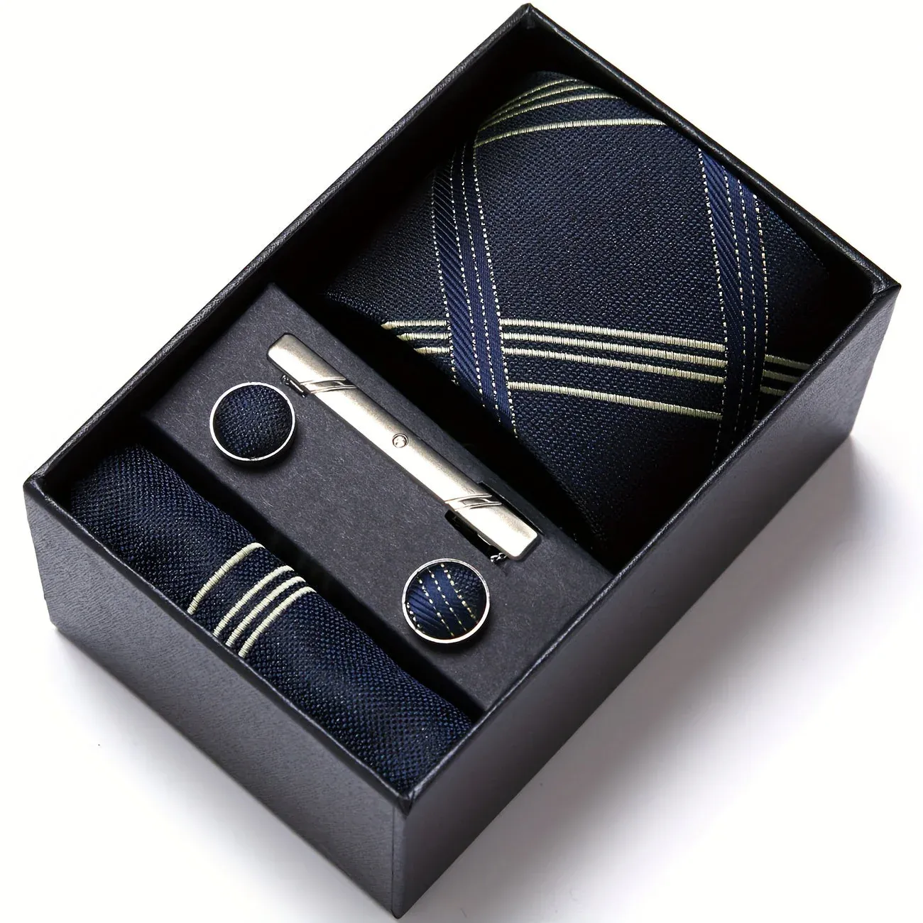 Thijs | Set met geruite stropdas, pochetzakdoek, manchetknopen, dasspeld en giftbox