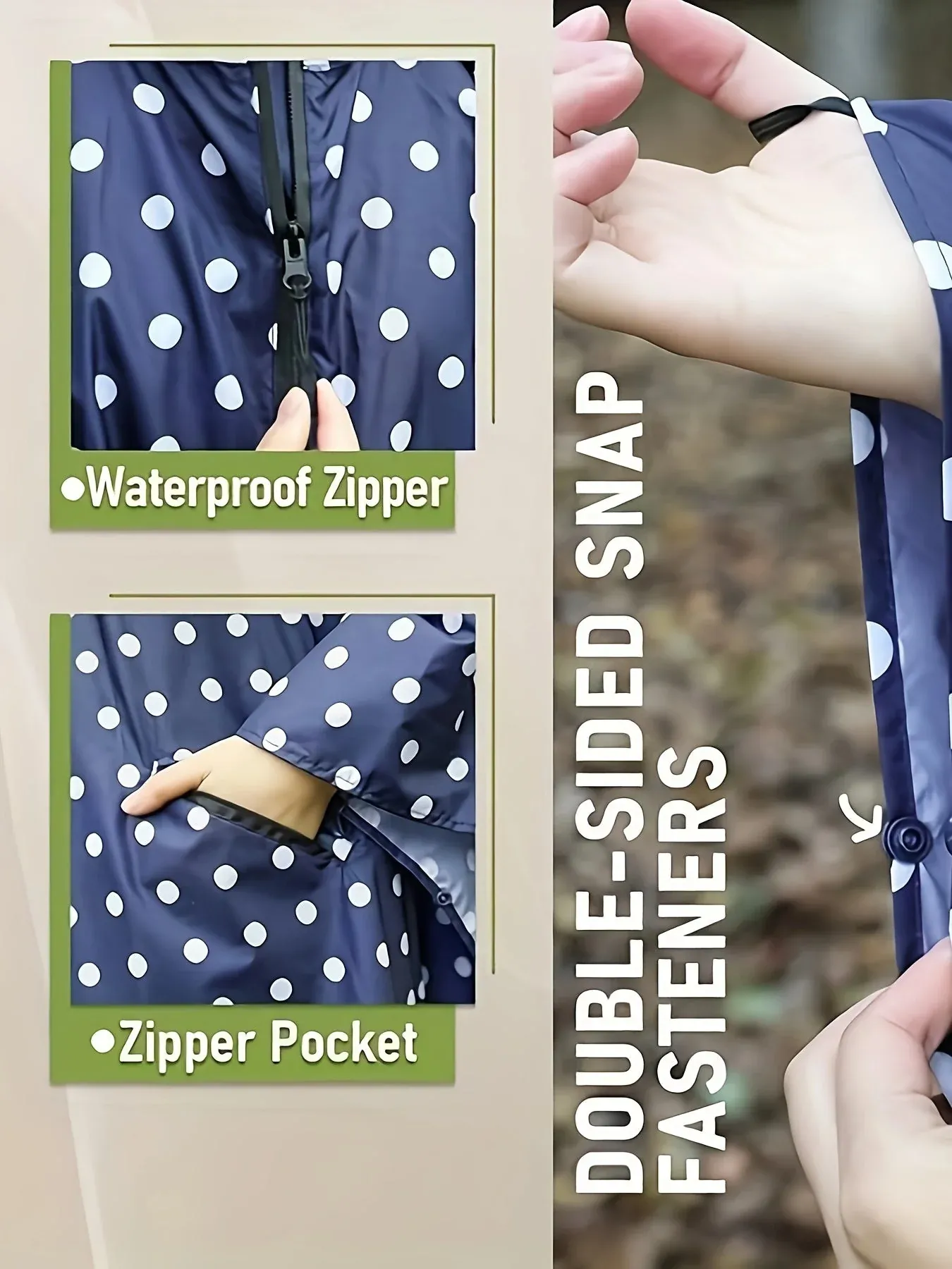Femke | Lichtgewicht regenponcho-jack met stippenpatroon - Afbeelding 8