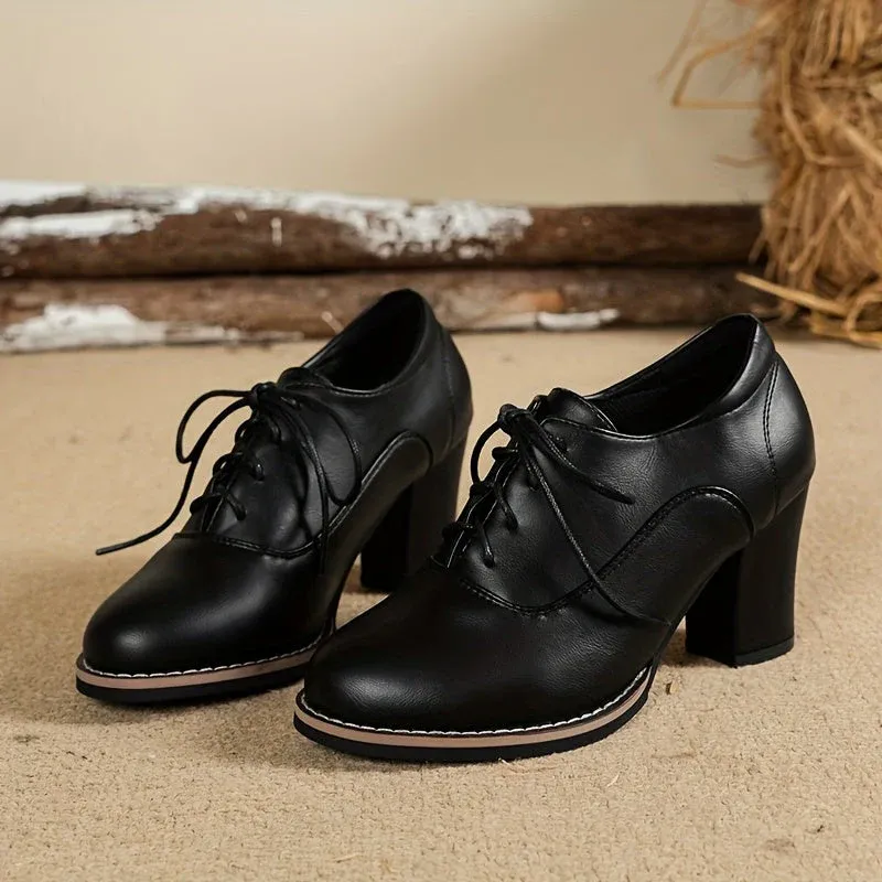 Elin | Elegante damespumps met dikke hakken en veters - Afbeelding 3