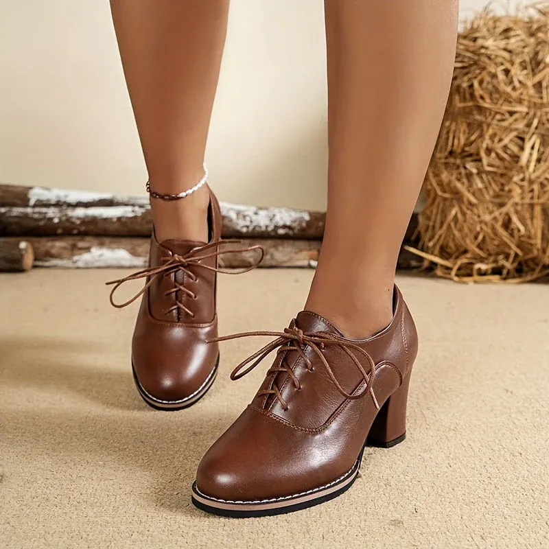 Elin | Elegante damespumps met dikke hakken en veters - Afbeelding 5