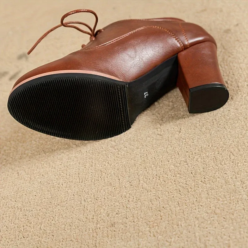 Elin | Elegante damespumps met dikke hakken en veters - Afbeelding 7